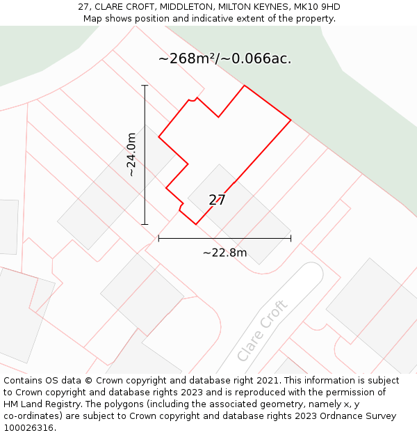 27, CLARE CROFT, MIDDLETON, MILTON KEYNES, MK10 9HD: Plot and title map