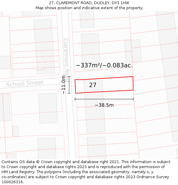 27, CLAREMONT ROAD, DUDLEY, DY3 1HW: Plot and title map