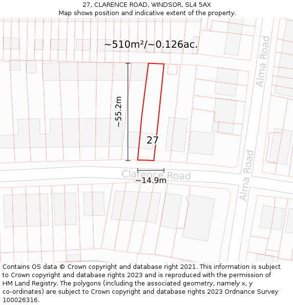 27, CLARENCE ROAD, WINDSOR, SL4 5AX: Plot and title map