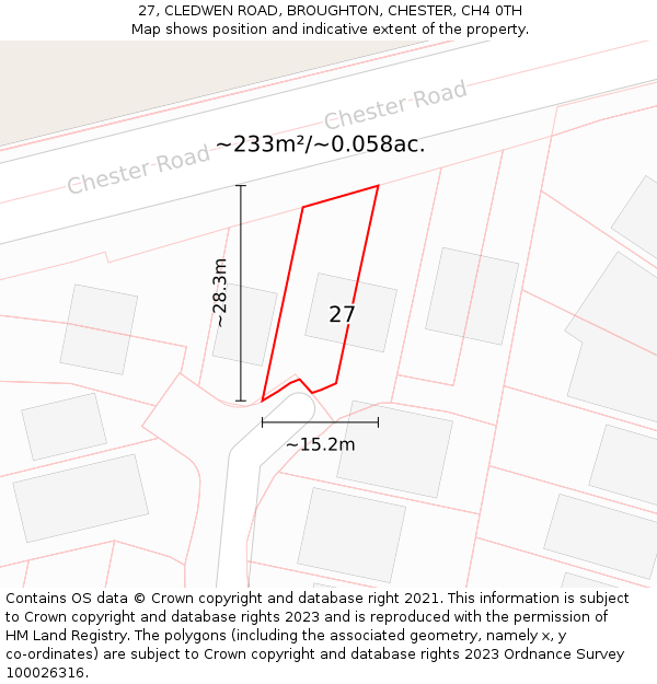 27, CLEDWEN ROAD, BROUGHTON, CHESTER, CH4 0TH: Plot and title map