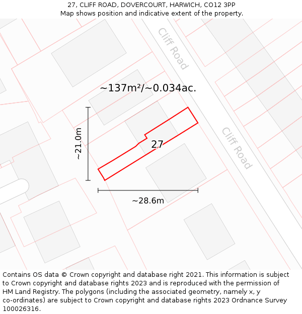 27, CLIFF ROAD, DOVERCOURT, HARWICH, CO12 3PP: Plot and title map