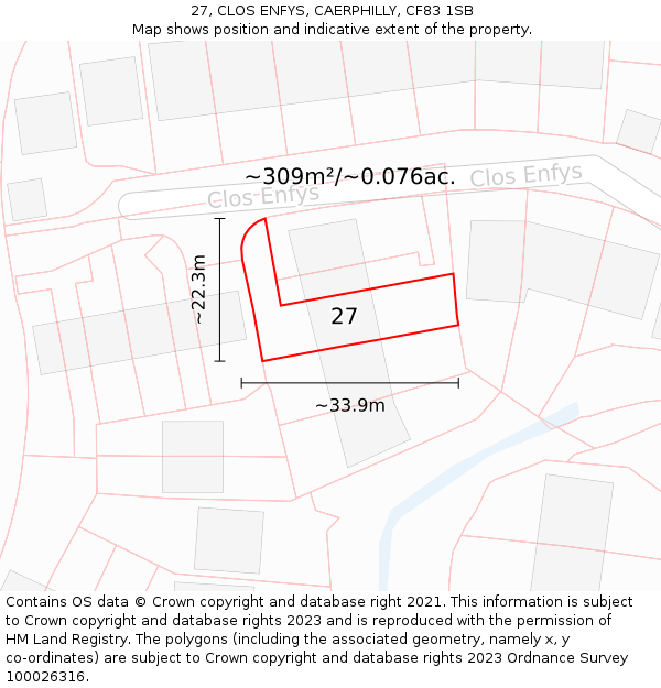 27, CLOS ENFYS, CAERPHILLY, CF83 1SB: Plot and title map