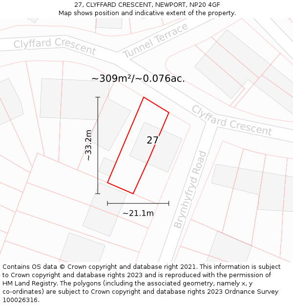 27, CLYFFARD CRESCENT, NEWPORT, NP20 4GF: Plot and title map
