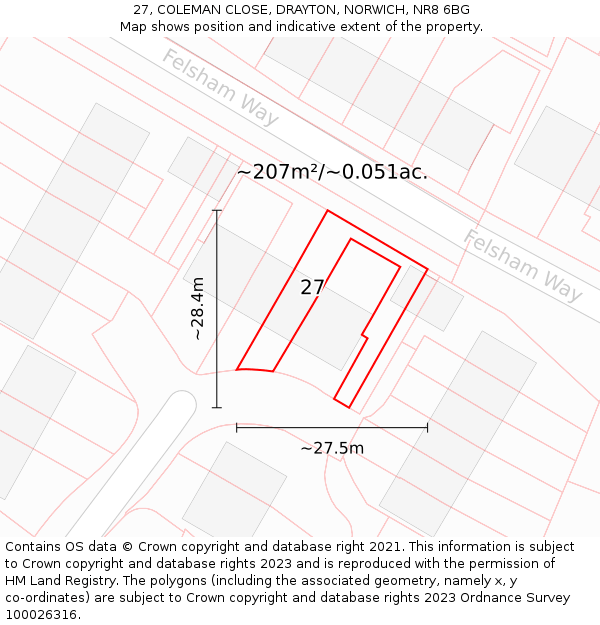 27, COLEMAN CLOSE, DRAYTON, NORWICH, NR8 6BG: Plot and title map