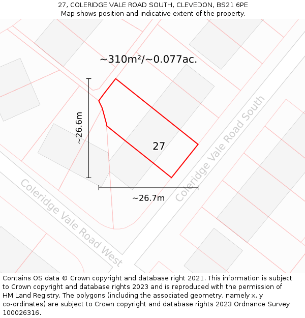 27, COLERIDGE VALE ROAD SOUTH, CLEVEDON, BS21 6PE: Plot and title map