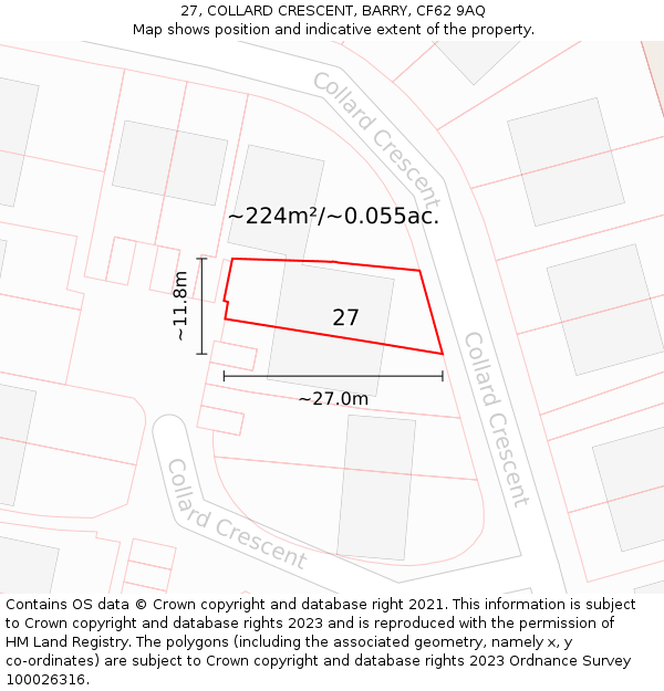 27, COLLARD CRESCENT, BARRY, CF62 9AQ: Plot and title map