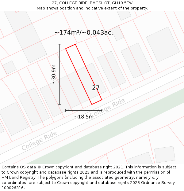 27, COLLEGE RIDE, BAGSHOT, GU19 5EW: Plot and title map