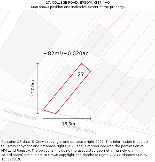 27, COLLEGE ROAD, EPSOM, KT17 4HQ: Plot and title map