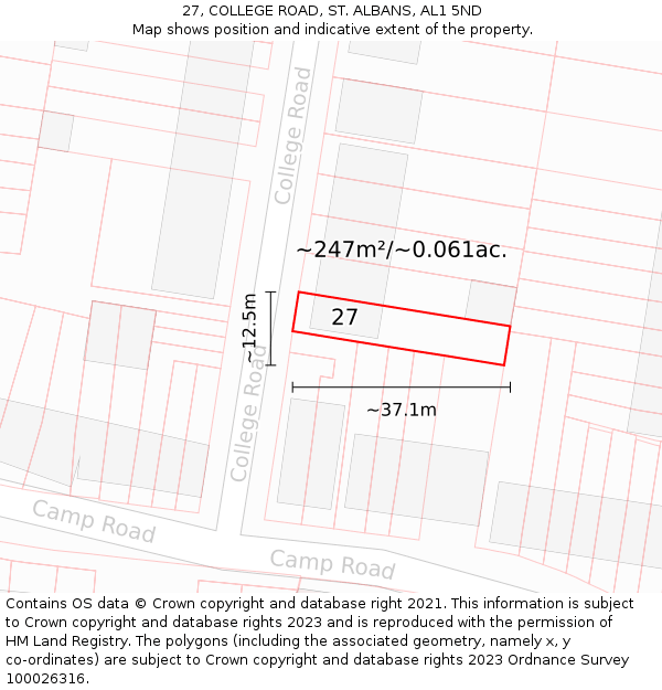 27, COLLEGE ROAD, ST. ALBANS, AL1 5ND: Plot and title map