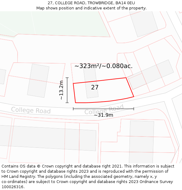 27, COLLEGE ROAD, TROWBRIDGE, BA14 0EU: Plot and title map