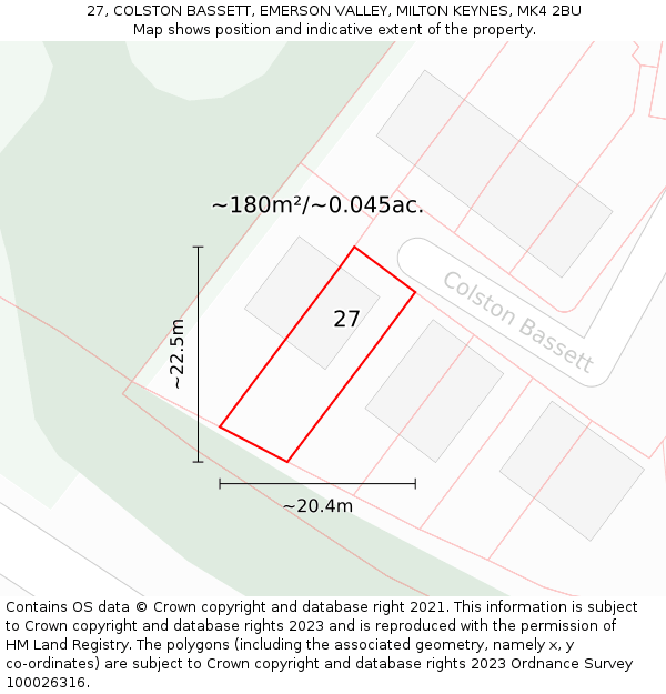 27, COLSTON BASSETT, EMERSON VALLEY, MILTON KEYNES, MK4 2BU: Plot and title map