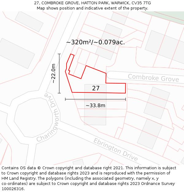 27, COMBROKE GROVE, HATTON PARK, WARWICK, CV35 7TG: Plot and title map