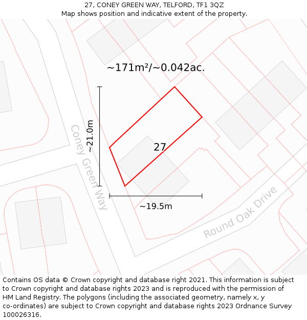 27, CONEY GREEN WAY, TELFORD, TF1 3QZ: Plot and title map