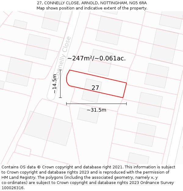 27, CONNELLY CLOSE, ARNOLD, NOTTINGHAM, NG5 6RA: Plot and title map