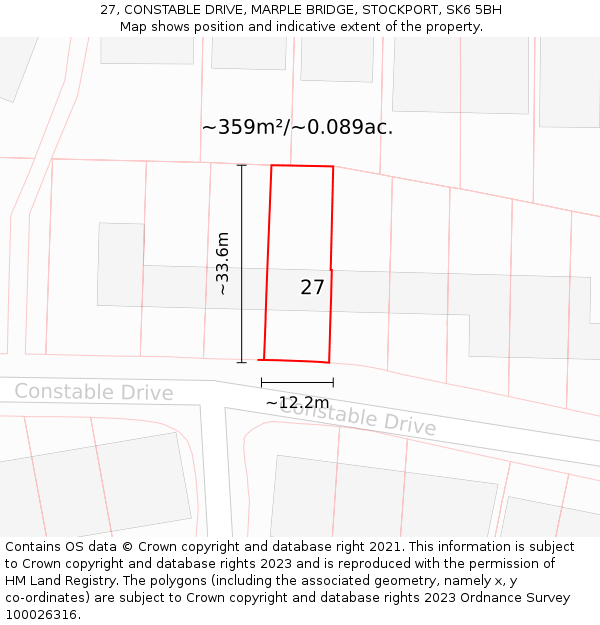 27, CONSTABLE DRIVE, MARPLE BRIDGE, STOCKPORT, SK6 5BH: Plot and title map