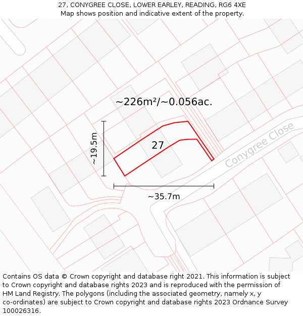 27, CONYGREE CLOSE, LOWER EARLEY, READING, RG6 4XE: Plot and title map