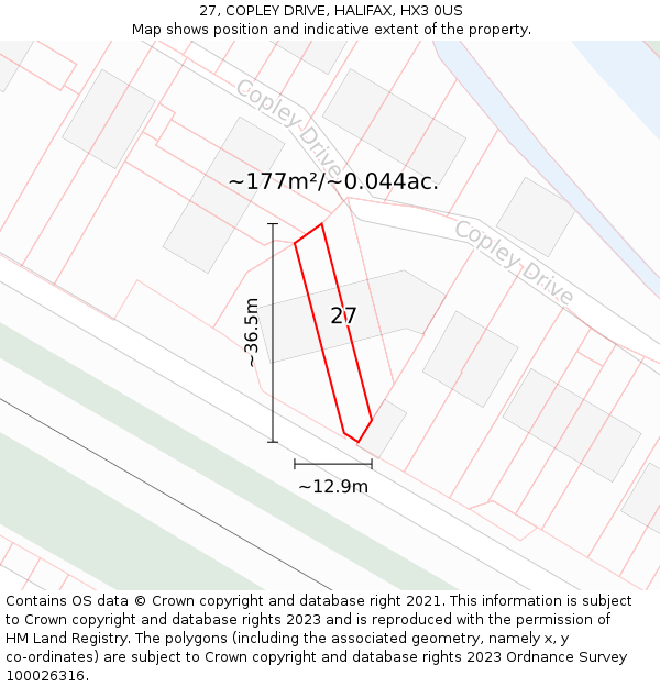 27, COPLEY DRIVE, HALIFAX, HX3 0US: Plot and title map