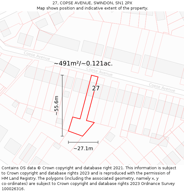 27, COPSE AVENUE, SWINDON, SN1 2PX: Plot and title map