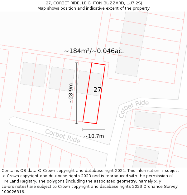 27, CORBET RIDE, LEIGHTON BUZZARD, LU7 2SJ: Plot and title map