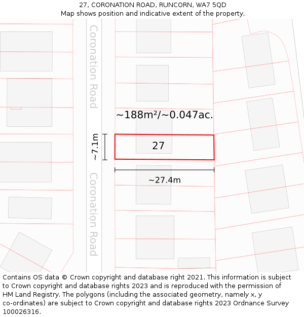 27, CORONATION ROAD, RUNCORN, WA7 5QD: Plot and title map