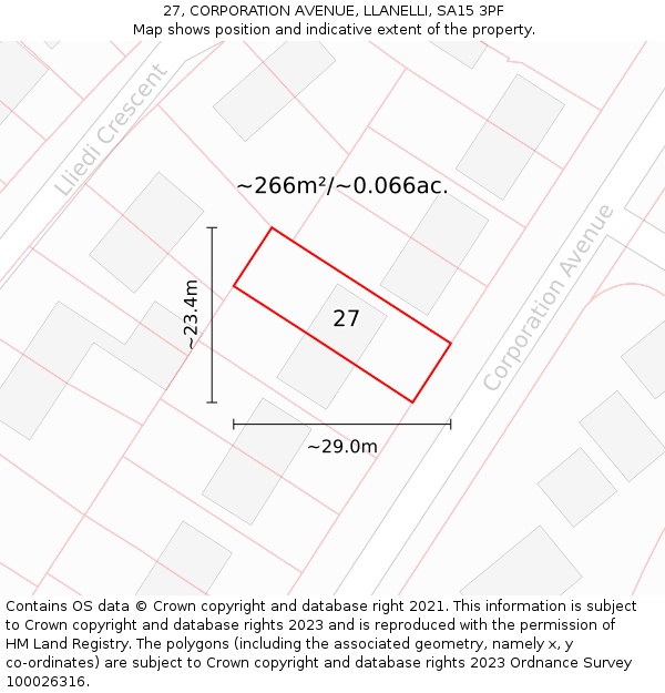 27, CORPORATION AVENUE, LLANELLI, SA15 3PF: Plot and title map