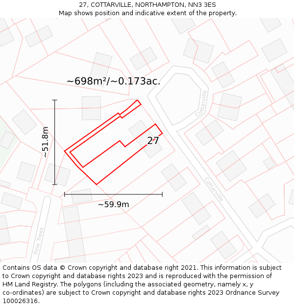 27, COTTARVILLE, NORTHAMPTON, NN3 3ES: Plot and title map