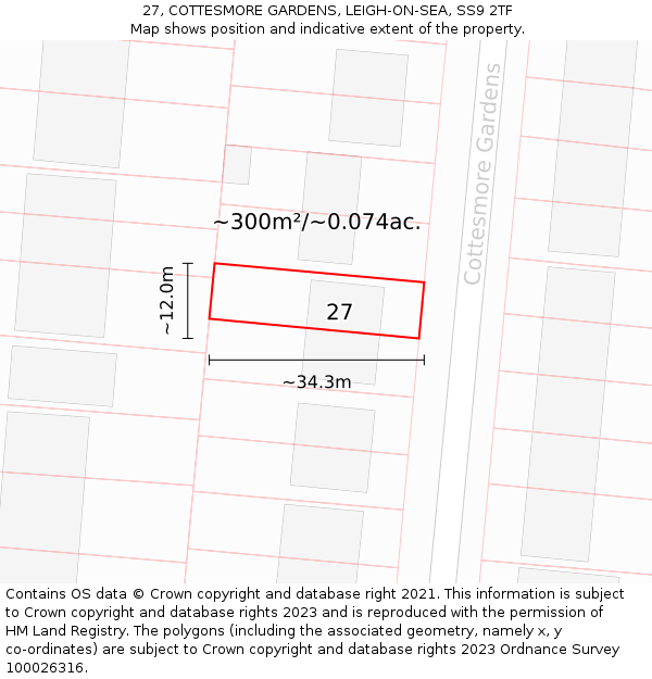 27, COTTESMORE GARDENS, LEIGH-ON-SEA, SS9 2TF: Plot and title map