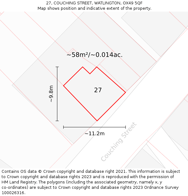 27, COUCHING STREET, WATLINGTON, OX49 5QF: Plot and title map