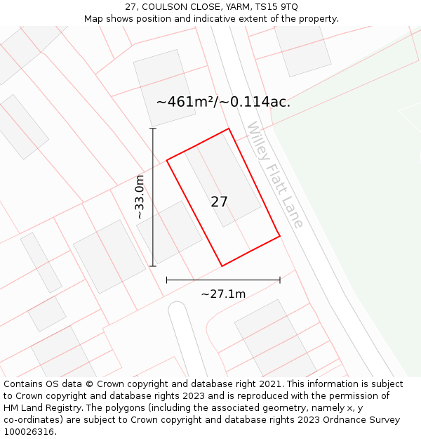 27, COULSON CLOSE, YARM, TS15 9TQ: Plot and title map