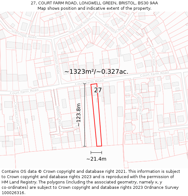 27, COURT FARM ROAD, LONGWELL GREEN, BRISTOL, BS30 9AA: Plot and title map