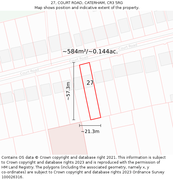 27, COURT ROAD, CATERHAM, CR3 5RG: Plot and title map