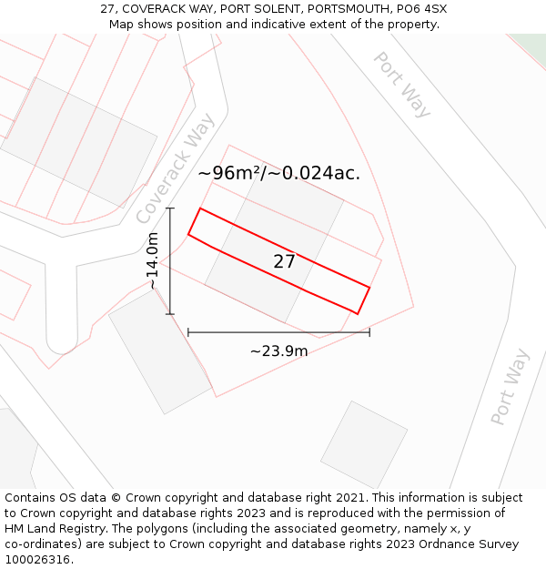 27, COVERACK WAY, PORT SOLENT, PORTSMOUTH, PO6 4SX: Plot and title map