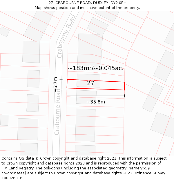 27, CRABOURNE ROAD, DUDLEY, DY2 0EH: Plot and title map