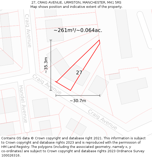 27, CRAIG AVENUE, URMSTON, MANCHESTER, M41 5RS: Plot and title map