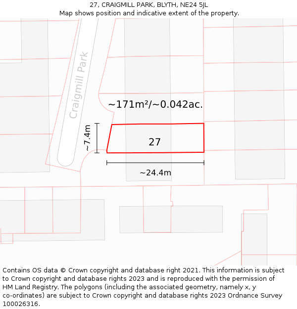 27, CRAIGMILL PARK, BLYTH, NE24 5JL: Plot and title map