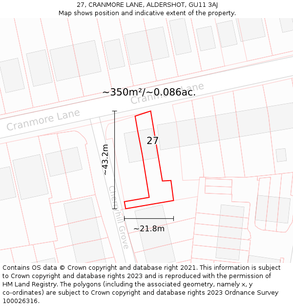 27, CRANMORE LANE, ALDERSHOT, GU11 3AJ: Plot and title map