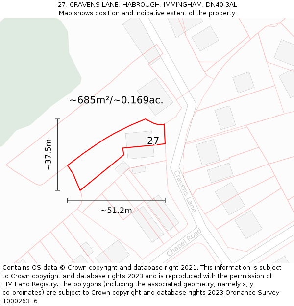 27, CRAVENS LANE, HABROUGH, IMMINGHAM, DN40 3AL: Plot and title map