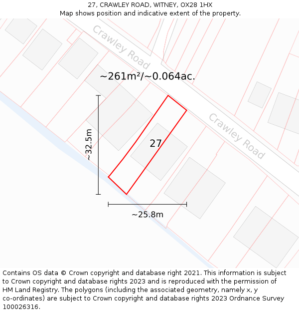 27, CRAWLEY ROAD, WITNEY, OX28 1HX: Plot and title map