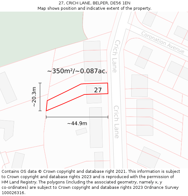 27, CRICH LANE, BELPER, DE56 1EN: Plot and title map