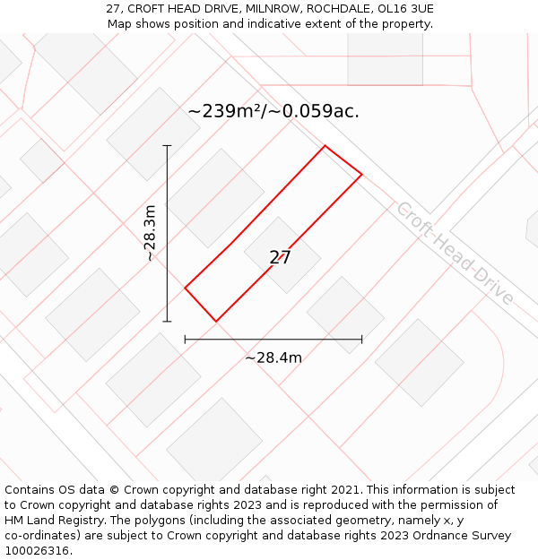 27, CROFT HEAD DRIVE, MILNROW, ROCHDALE, OL16 3UE: Plot and title map