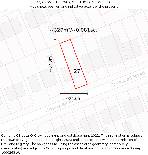 27, CROMWELL ROAD, CLEETHORPES, DN35 0AL: Plot and title map