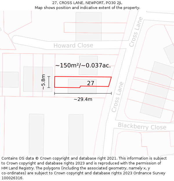 27, CROSS LANE, NEWPORT, PO30 2JL: Plot and title map