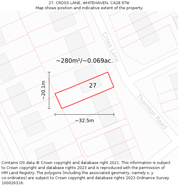 27, CROSS LANE, WHITEHAVEN, CA28 6TW: Plot and title map