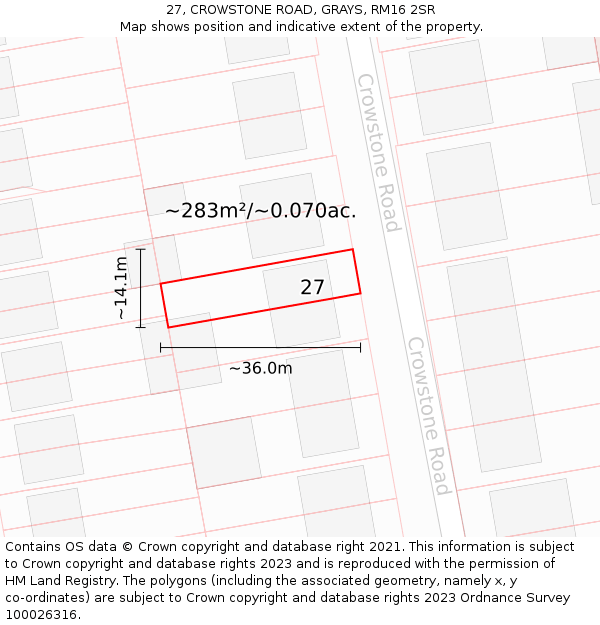 27, CROWSTONE ROAD, GRAYS, RM16 2SR: Plot and title map