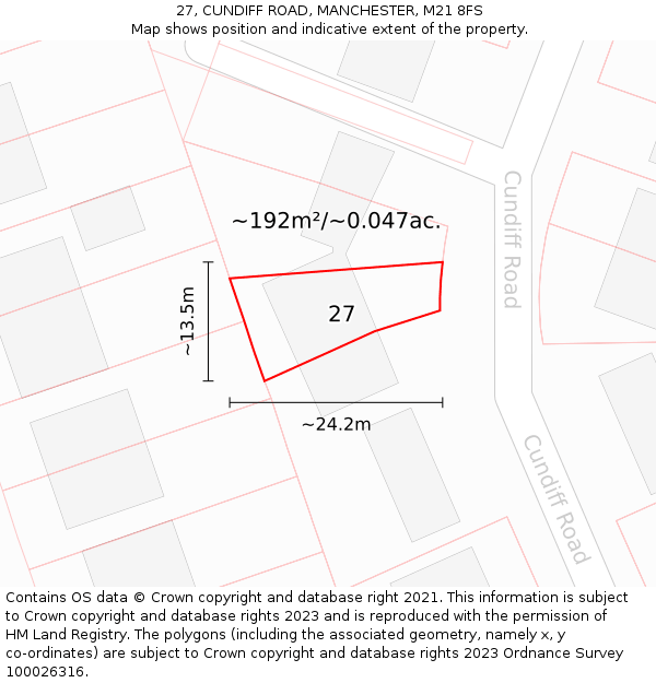 27, CUNDIFF ROAD, MANCHESTER, M21 8FS: Plot and title map