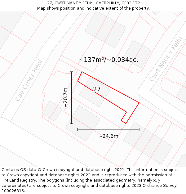 27, CWRT NANT Y FELIN, CAERPHILLY, CF83 1TP: Plot and title map