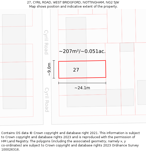 27, CYRIL ROAD, WEST BRIDGFORD, NOTTINGHAM, NG2 5JW: Plot and title map
