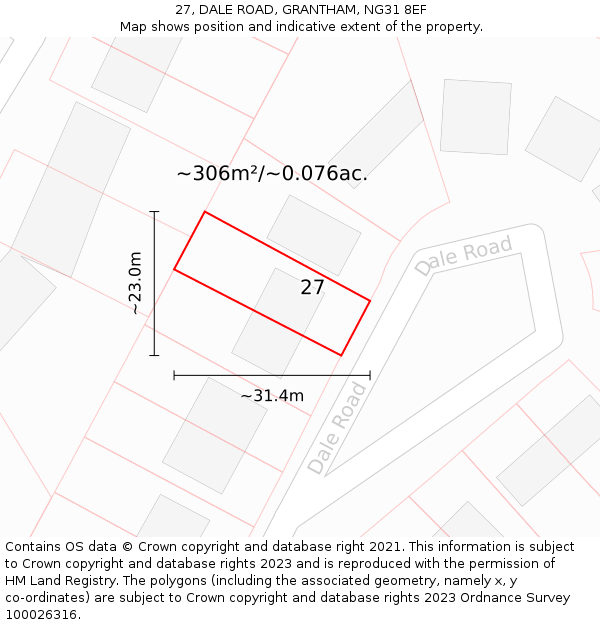 27, DALE ROAD, GRANTHAM, NG31 8EF: Plot and title map