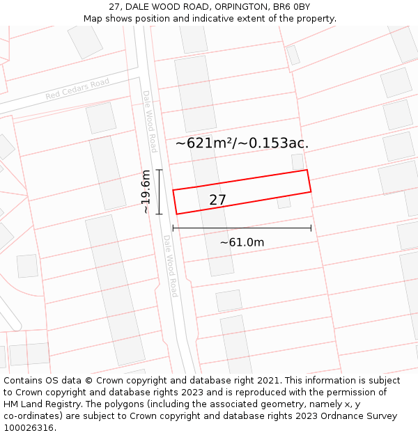 27, DALE WOOD ROAD, ORPINGTON, BR6 0BY: Plot and title map