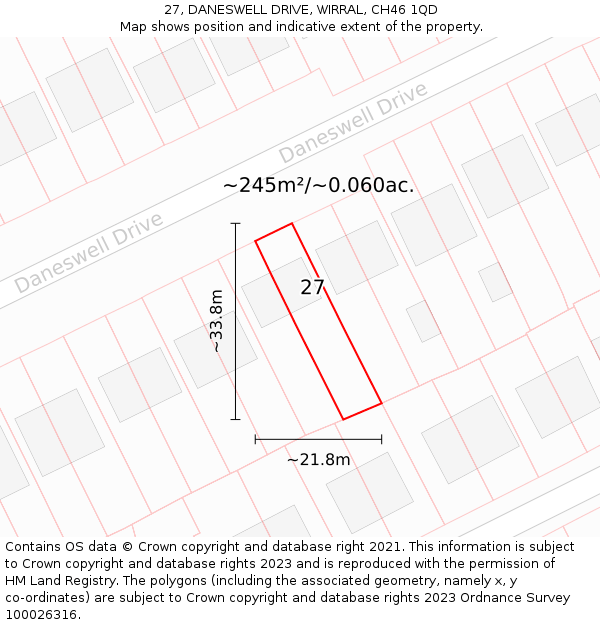 27, DANESWELL DRIVE, WIRRAL, CH46 1QD: Plot and title map